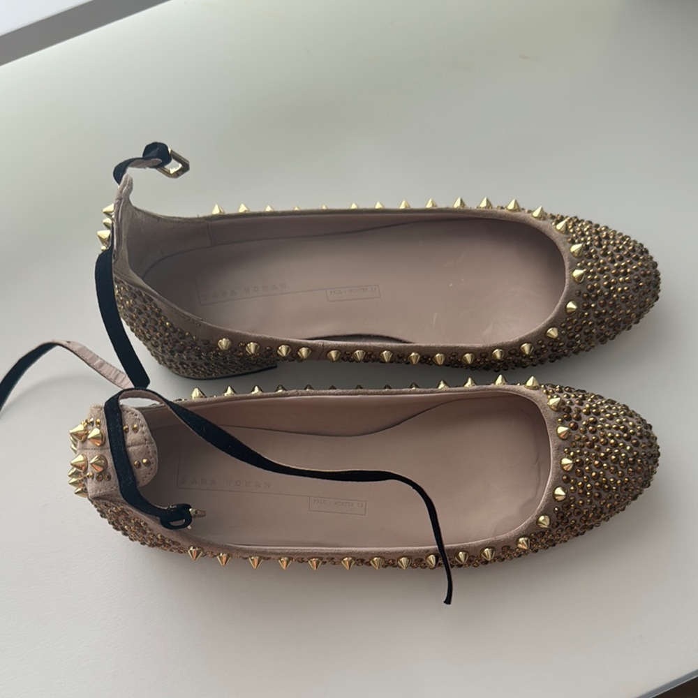 Valentino Like Zara Gold Flats Sparkly Loafers